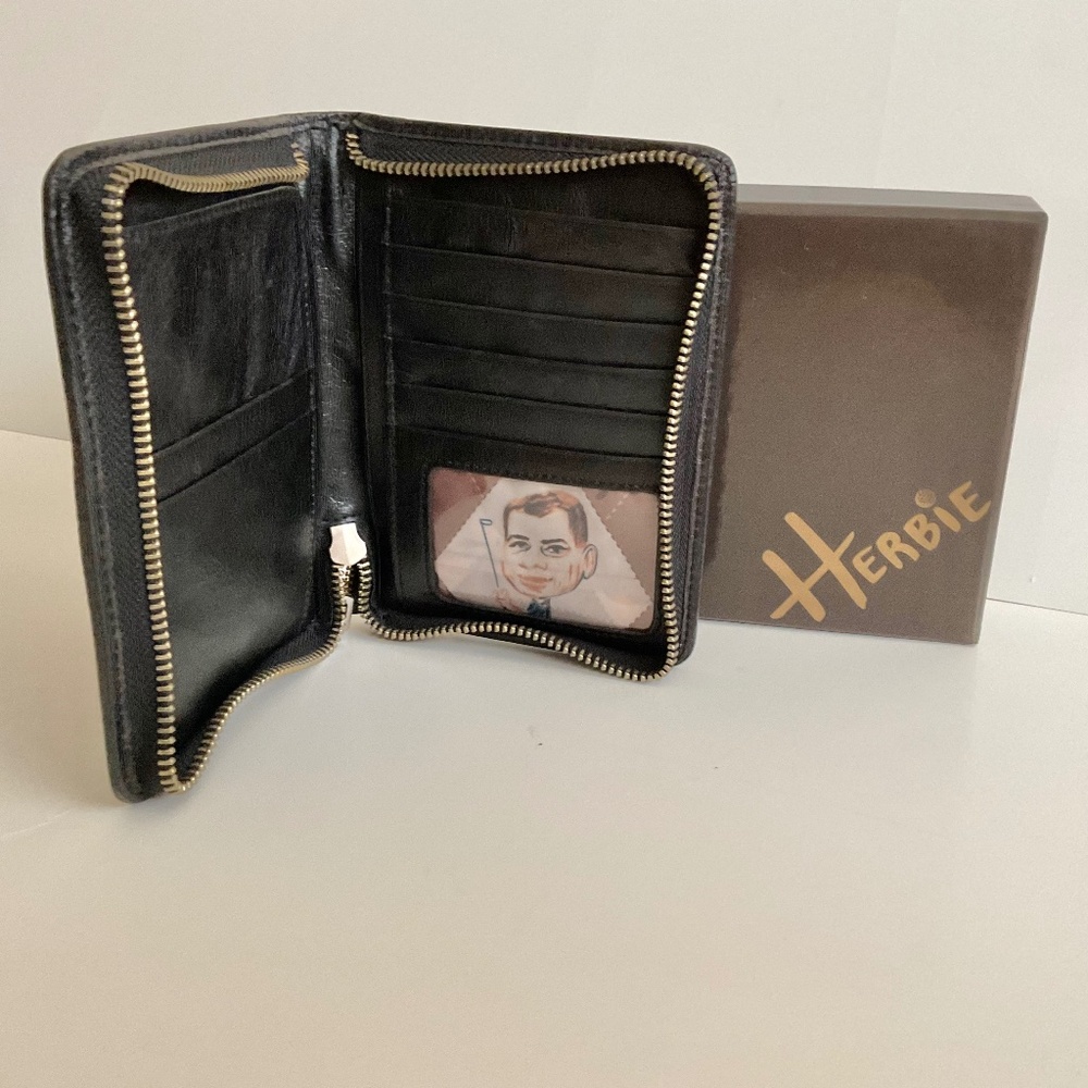 Herbie by Junior Drake Men’s Leather Zip Around Wallet Black NEW
